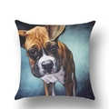 Leinen Kissenbezug mit Boxer-Hund Illustration auf dunkelblauem Grund für Wohnzimmer - 45x45 cm / Handbemalter Boxer (YMD38-11)