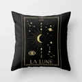 Housse de coussin noire moderne avec imprimé marbre doré et motif tarot La Lune - 45x45 cm / Tarot Lune LA LUNE (DRD37-8)
