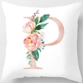 White square cushion cover with rose gold letter P and pink peony floral design - 18x18 Inch / Letter P