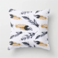 Peacock feather print square pillowcase in white and gold watercolor style decor - 18x18 Inch / Watercolor Gold Black Feather Style (DRD81-10)