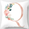 Modern white pillow case featuring a rose gold glitter letter Q with floral rose patterns - 18x18 Inch / Letter Q