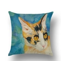 Leinen-Kissenbezug mit künstlerischem Aquarell-Glückskatzen-Druck und lebhaften Augen - 45x45 cm / Aquarell Katze (YMD38-19)