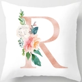 Modern square pillow cover with letter R and floral pattern on white background - 18x18 Inch / Letter R
