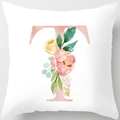 Elegant white square pillowcase with rose gold letter T and watercolor floral accents - 18x18 Inch / Letter T