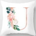 White square cushion cover with rose gold letter U and floral watercolor pattern - 18x18 Inch / Letter U