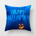 Funda de cojín de Halloween con calabaza azul, sombrero de bruja y texto festivo - 45x45 cm / DRD69-2