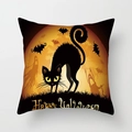 Funda de cojín de Halloween con gato negro, luna llena y texto de Happy Halloween - 45x45 cm / DRD69-4