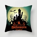Funda de cojín de Halloween con castillo negro, murciélagos e ilustración de luna - 45x45 cm / DRD69-8
