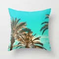 Vierkante kussensloop van perzikhuid met tropische palmboomprint op een blauwe lucht - 45x45 cm / Tropische Palm Stijl (DRD43-23)