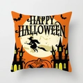 Funda de cojín naranja de Halloween con texto Happy Halloween, bruja y calabaza - 45x45 cm / DRD69-9