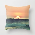 Sunset ocean wave peach skin pillowcase with warm orange sun and blue sea pattern - 18x18 Inch / Sunset Ocean Wave Style (DRD43-22)