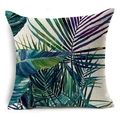 Square linen pillowcase featuring a tropical palm leaf pattern on a white background - Cyan Blue Palm Leaf (YMD52-7) / 45x45cm