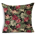 Linen cushion cover with tropical red hibiscus and green palm leaves on black background - Black Background Hibiscus (YMD52-4) / 45x45cm