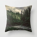 Mist Forest polyester pillowcase featuring deep green conifers and a scenic river pattern - 18x18 Inch / Realistic Coniferous Forest River (DRD64-7)