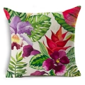 Detailed linen texture of a square pillowcase featuring tropical floral hibiscus prints - Purple Orchid And Anthurium (YMD52-12) / 45x45cm