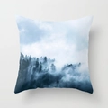 Mist Forest polyester square pillowcase with navy misty pine tree forest landscape print - 18x18 Inch / Cool Tone Foggy Forest (DRD64-10)