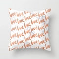 Detail of marble pattern pillowcase featuring repeated orange handwritten love text prints - Drd100-9 / 18x18 Inch
