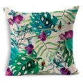 Detailaufnahme der Leinen-Kissenhülle mit tropischem Orchideen- und Monstera-Print - Monstera Und Schmetterlingsorchidee (YMD52-5) / 45x45cm