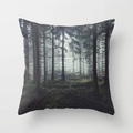 Mist Forest series pillow cover with realistic green trees print in dark cool tones - 18x18 Inch / Gray Green Deep Forest (DRD64-11)