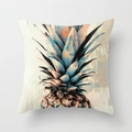 Linen pillowcase with vintage blue and bronze pineapple art design for sofa decor - 45x45cm / Retro Art Pineapple (YMD39-7)