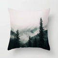 Mist Forest series decorative polyester pillow cover with foggy green pine tree print - 18x18 Inch / Nordic Dark Green Mountain Mist (DRD64-12)
