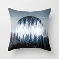 Modern forest mist geometric print throw pillow case in deep blue and grey colors - 18x18 Inch / Geometric Triangle Forest (DRD64-13)