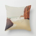 Square peach skin pillowcase featuring a retro beach landscape with waves and rocks - 18x18 Inch / Coastal Rocks Style (DRD43-1)