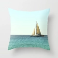 Peach skin pillow case with ocean landscape and sailing boat print for home decor - 18x18 Inch / Sailing Boat Style (DRD43-18)