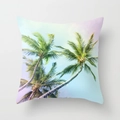 Tropical palm tree print throw pillow case with pastel pink and blue skyline design - 18x18 Inch / Macaron Palm Style (DRD43-17)