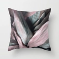Detail of square pillow featuring elegant dusty pink and dark green tropical leaf prints - 18x18 Inch / Elegant Gray Pink and Dark Green Style (DRD102-10)