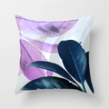Cuscino decorativo quadrato moderno con motivo artistico di foglie viola e verde acqua - 45x45 cm / Stile Sovrapposto Viola e Ciano (DRD102-2)