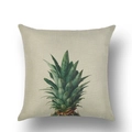 Square linen pillow cover with green pineapple leaf print on cream background - 45x45cm / Realistic Leaf Pineapple (YMD39-20)