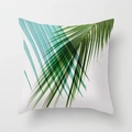 Minimalist white square throw pillow featuring artistic green tropical palm leaf patterns - 18x18 Inch / Modern Art Tropical Palm Style (DRD102-8)