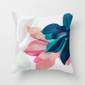 Cuscino decorativo in pelle di pesca con foglie rosa e verde petrolio per divano - 45x45 cm / Stile Artistico a Strati Rosa e Ciano (DRD102-3)