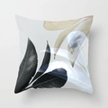Detailed close-up of a white peach skin pillow featuring minimalist leaf art prints - 18x18 Inch / Nordic Minimalist Gray Blue Leaves Style (DRD102-7)
