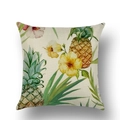 Linen pillowcase with tropical pineapple and yellow hibiscus floral art print - 45x45cm / Tropical Floral Pineapple (YMD39--22)