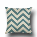 Close-up of square cushion cover featuring blue and cream chevron wave patterns - Chevron Wave Pattern (YMD66-13)