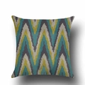 Close-up of geometric wave pattern on breathable cotton linen square pillowcase - Zigzag Wave Geometric (YMD66-12)
