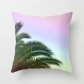 Tropical palm leaf print peach skin pillowcase with purple and cyan gradient sky - 18x18 Inch / Macaron Sky Palm Style (DRD43-14)