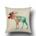 Detailed texture of linen fabric with modern geometric elk pattern on square pillowcase - Geometric Style Elk Silhouette (YMD66-10)