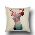 Close-up of linen pillow cover showing woven texture and colorful geometric deer pattern - Colorful Geometric Deer Collage (YMD66-7)