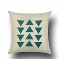 Detailed texture of beige linen cushion cover with green geometric triangle pattern - Green Triangle Array (YMD66-8)