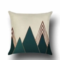 Blue geometric linen pillowcase with Nordic mountain pattern and fabric texture - Geometric Mountain Abstract (YMD66-2)
