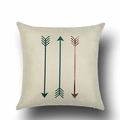 Detailed close-up of blue linen cushion cover with geometric arrow pattern and fabric texture - Vertical Array Arrows (YMD66-6)