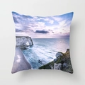 Square peach skin pillowcase featuring a realistic ocean cliff landscape in soft purple - 18x18 Inch / Purple Cliff Style (DRD43-10)