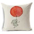 Close-up of linen pillowcase texture featuring a hand-drawn gray elephant and red balloon - Grey Elephant with Red Balloon (YMD67-12)