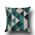 Blue geometric triangle linen pillowcase with modern teal and copper pattern - Geometric Triangle Patchwork (YMD66-3)