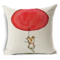 Modern linen pillowcase featuring a cute watercolor giraffe with a red balloon - Giraffe with One Red Balloon (YMD67-5)