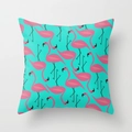 Decorative square throw pillow featuring a pink flamingo pattern on a teal background - 18x18 Inch / Cyan Cartoon Pattern (DRD56-3)