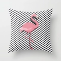 Pink flamingo pillow with black and white diagonal stripes made of polyester material - 18x18 Inch / Black and White Twill (DRD56-5)